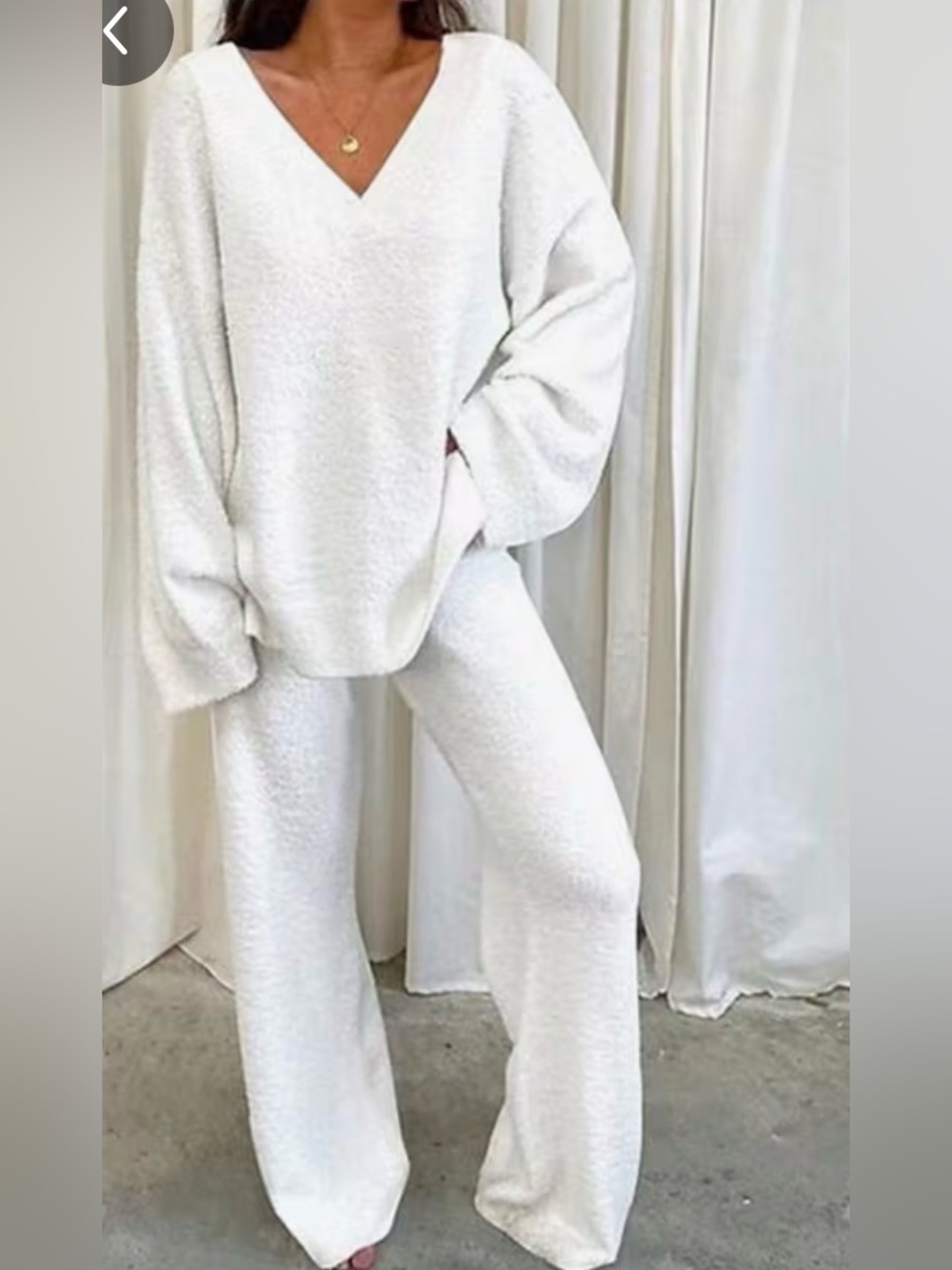 NWOT Cozy White Lounge Set - V-Neck Top & Wide Leg Pants